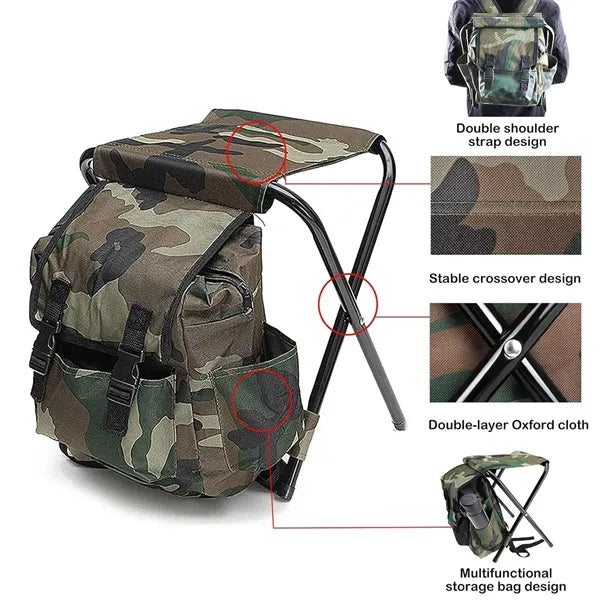Folding Stool Backpack Insulated Cooler Bag
