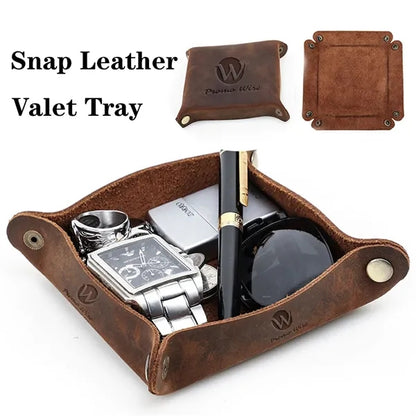 Vintage Crazy Horse Leather Storage Tray Organizer