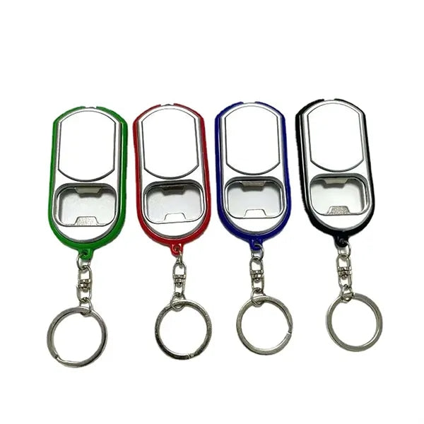 Mini Slide Button Led Flashlight With Can Opener Key Chain
