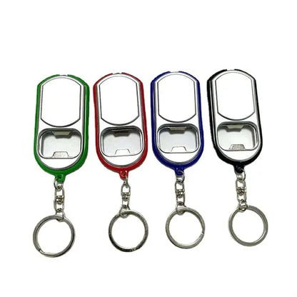 Mini Slide Button Led Flashlight With Can Opener Key Chain
