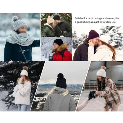 Ski sports winter knit beanie hat neck warmer scarf set