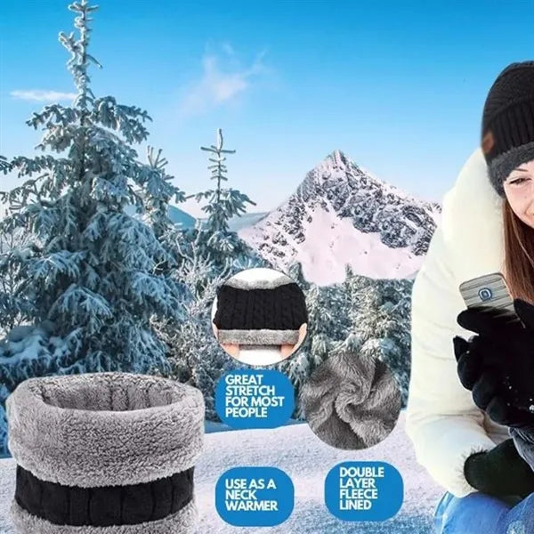 Ski sports winter knit beanie hat neck warmer scarf set