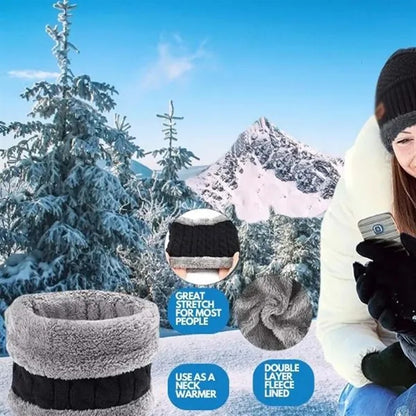Ski sports winter knit beanie hat neck warmer scarf set