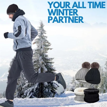 Ski sports winter knit beanie hat neck warmer scarf set