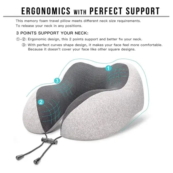 Neck Pillow 100% Pure Memory Foam Travel