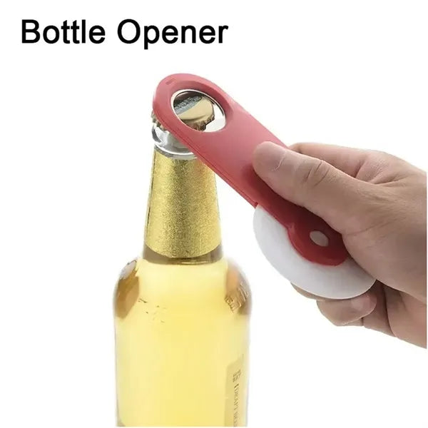 Multifunctional portable bottle opener roller pizza cutter