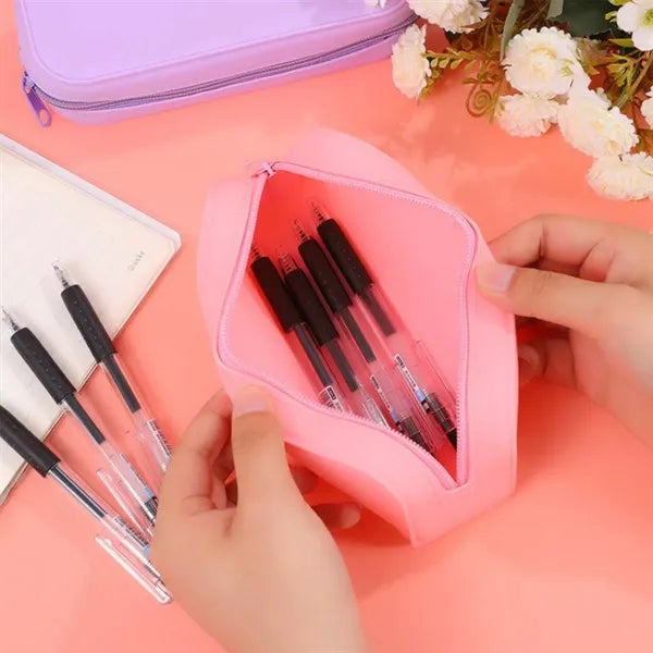 Waterproof Solid Color Silicone Pen Pencil Case For Office