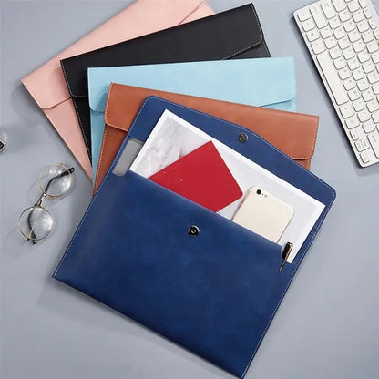 Portable Faux Leather Document Bag Buckle File Folders