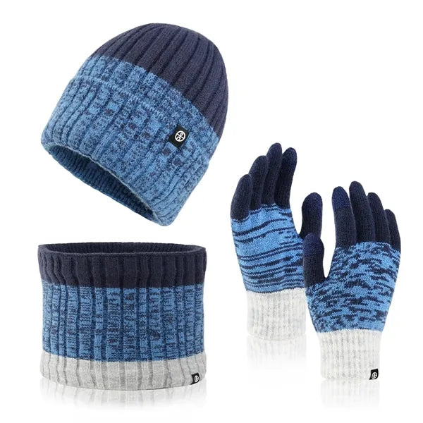 Winter Knit Hat Warmer Scarf Touchscreen Gloves Set