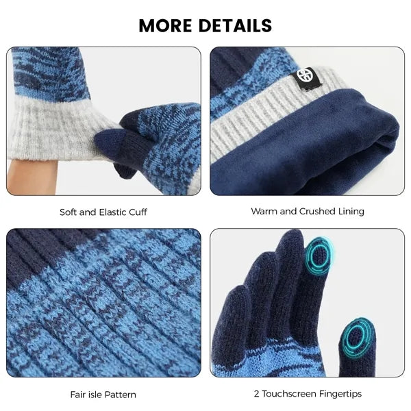 Winter Knit Hat Warmer Scarf Touchscreen Gloves Set