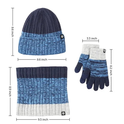 Winter Knit Hat Warmer Scarf Touchscreen Gloves Set