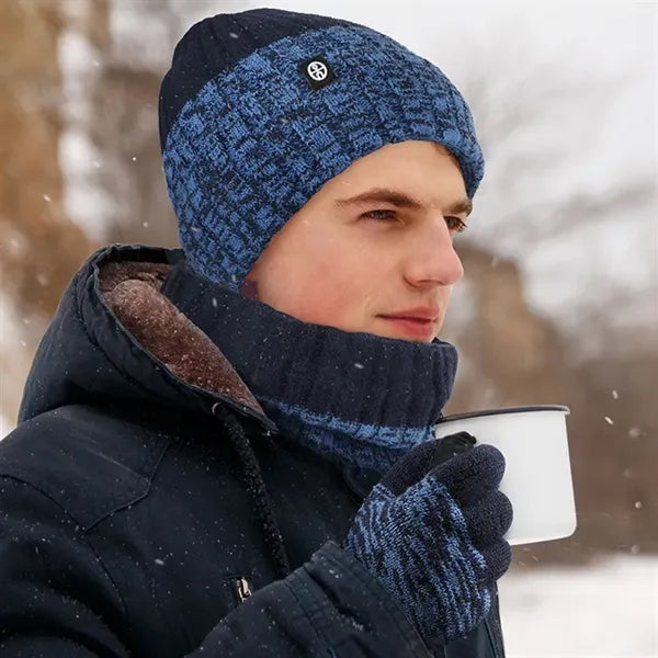 Winter Knit Hat Warmer Scarf Touchscreen Gloves Set
