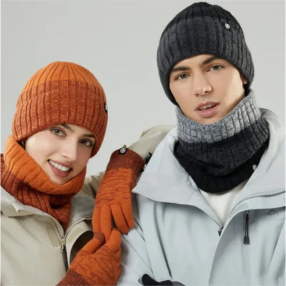 Winter Knit Hat Warmer Scarf Touchscreen Gloves Set