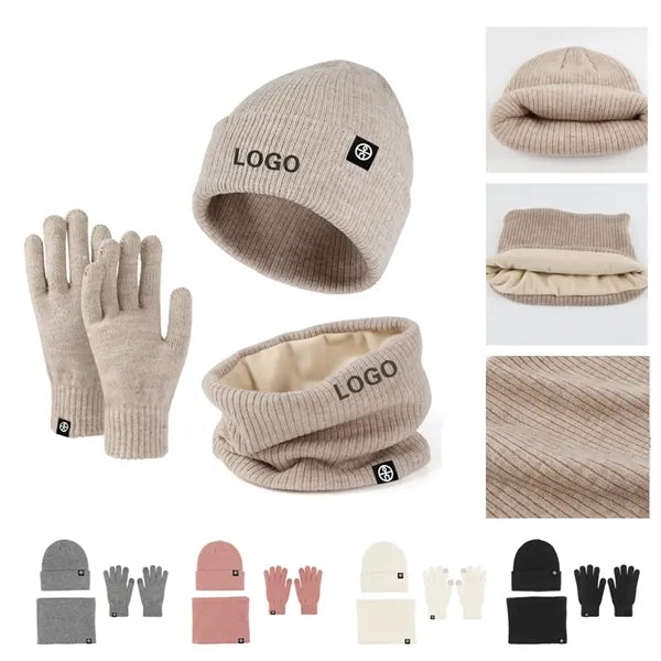 Beanie Hat Scarf Gloves Set For Cold Weather