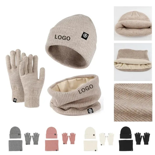 Beanie Hat Scarf Gloves Set For Cold Weather