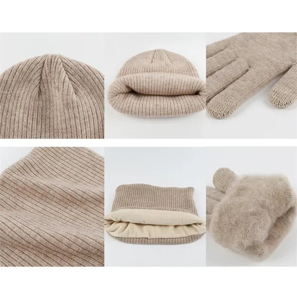 Beanie Hat Scarf Gloves Set For Cold Weather