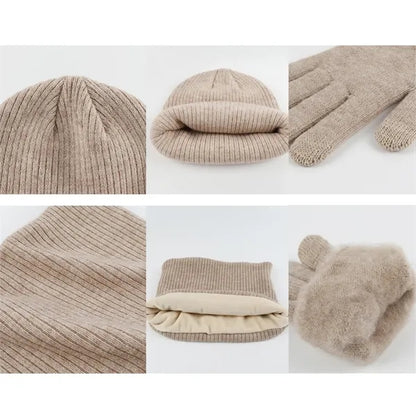 Beanie Hat Scarf Gloves Set For Cold Weather
