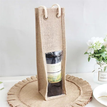 Eco-friendly Resuable Burlap Jute Wine Bottle Tote Bag