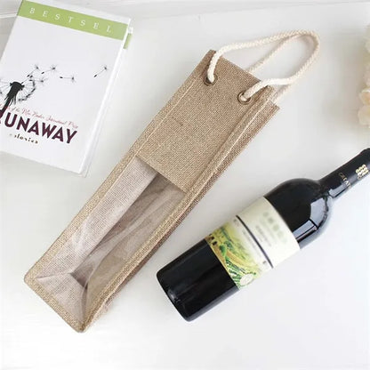 Eco-friendly Resuable Burlap Jute Wine Bottle Tote Bag