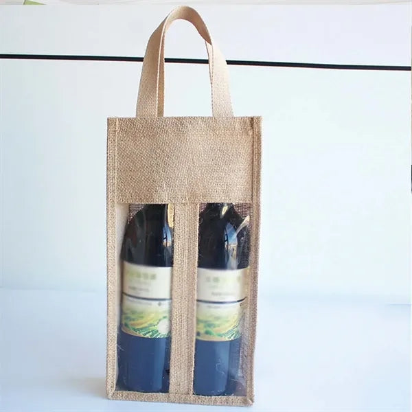 Eco-friendly Resuable Burlap Jute Wine Bottle Tote Bag