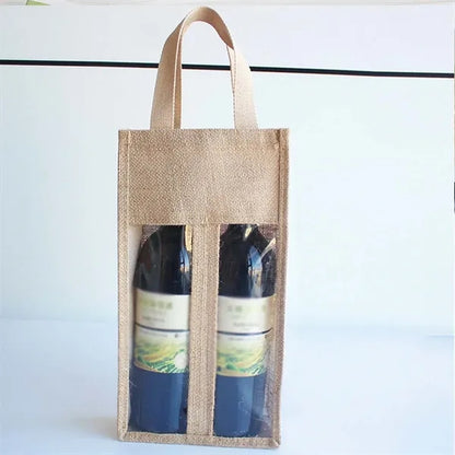 Eco-friendly Resuable Burlap Jute Wine Bottle Tote Bag