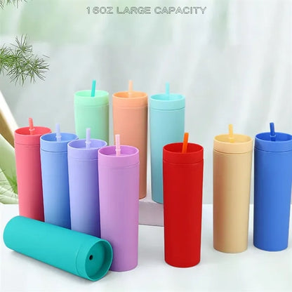Portable practical sealed frosted straw straight cup