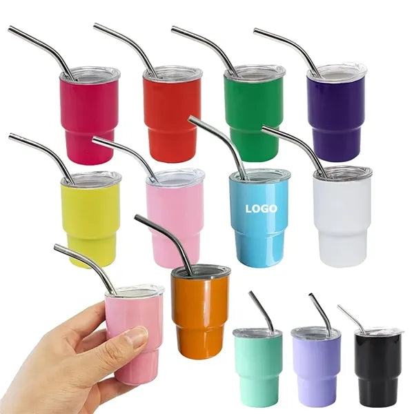 3 oz Mini Tumbler Shot Glass with Straw and Lid