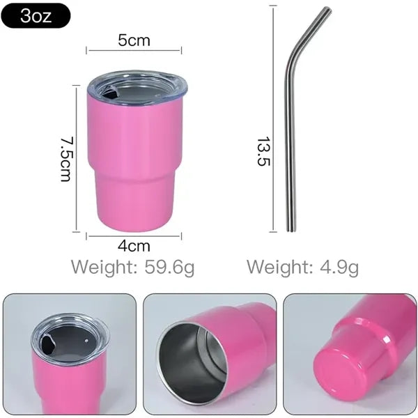 3 oz Mini Tumbler Shot Glass with Straw and Lid