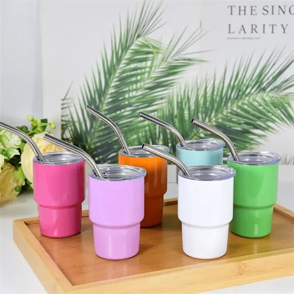 3 oz Mini Tumbler Shot Glass with Straw and Lid