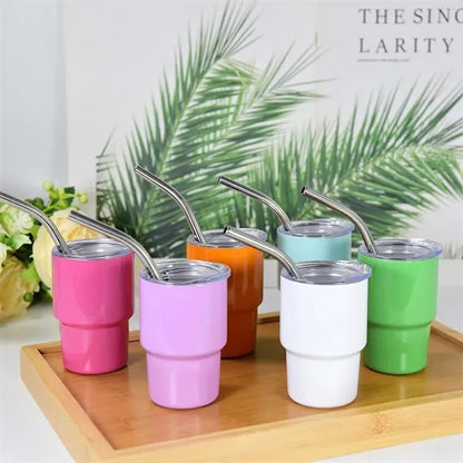 3 oz Mini Tumbler Shot Glass with Straw and Lid