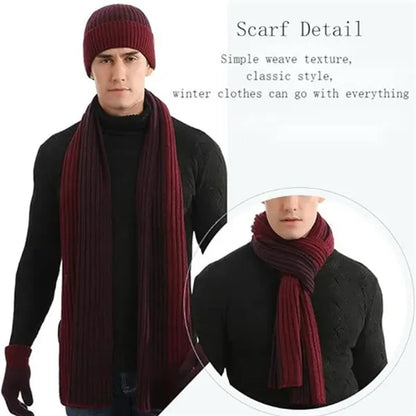 Mens Winter Scarf Hats And Gloves Set