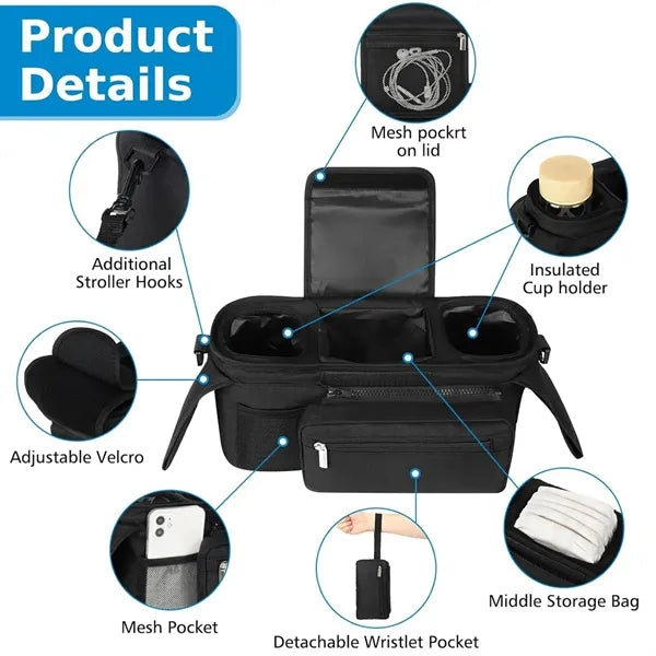 Universal Baby Stroller Organizer with Detachable Phone Bag