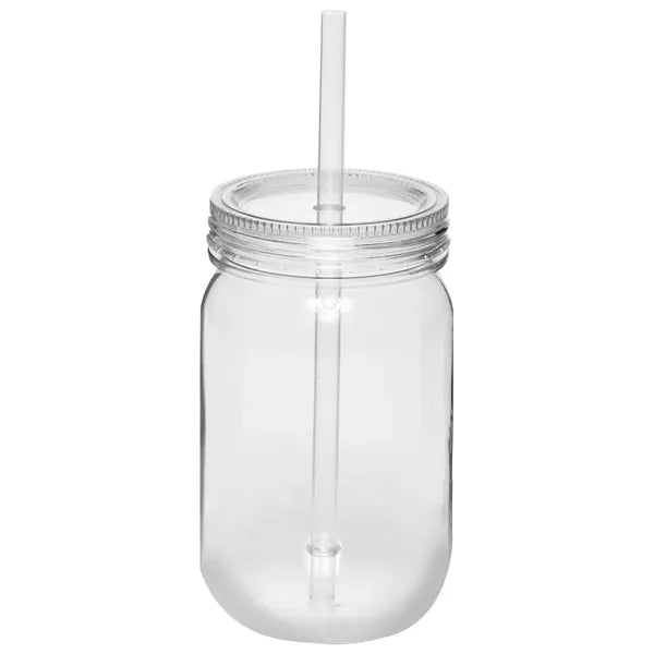 24 oz. Single Wall Plastic Mason Jars With Straw