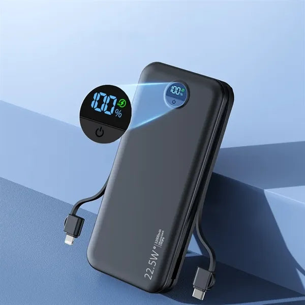 12000mAh Portable Charger with Built-in Cables & AC Wall Plu