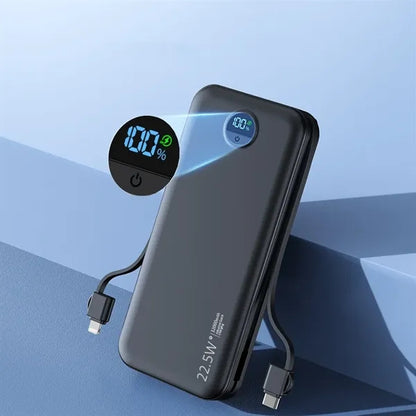 12000mAh Portable Charger with Built-in Cables & AC Wall Plu