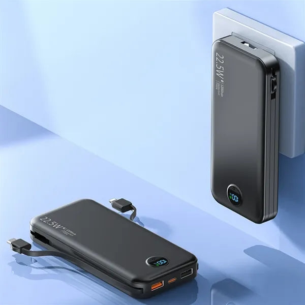 12000mAh Portable Charger with Built-in Cables & AC Wall Plu