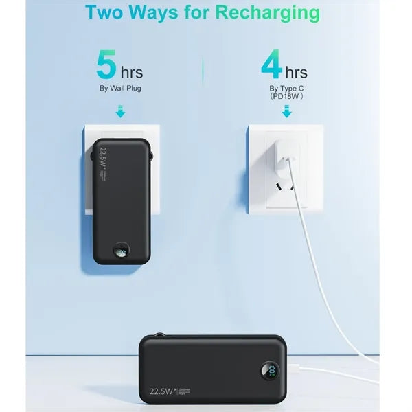 12000mAh Portable Charger with Built-in Cables & AC Wall Plu