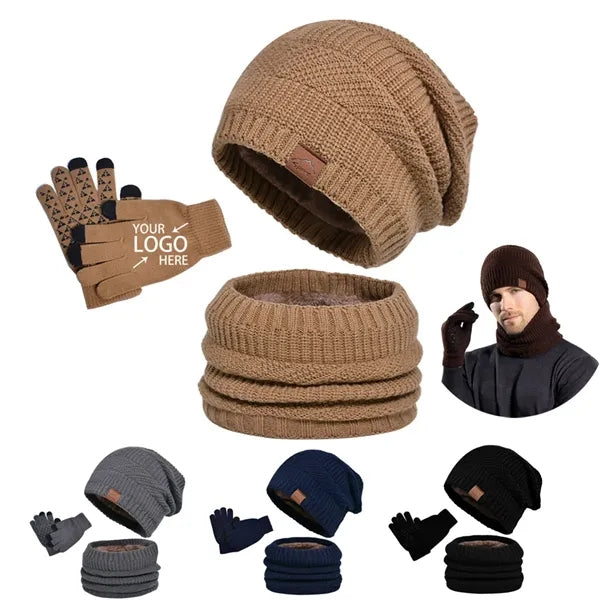 Winter Warm Hat Gloves Neck Three Piece Set