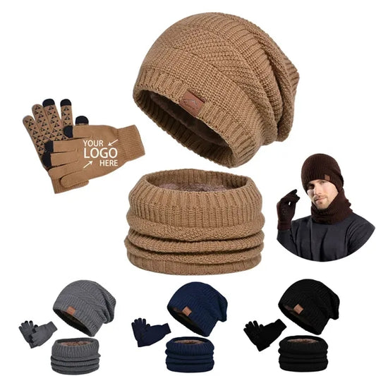 Winter Warm Hat Gloves Neck Three Piece Set