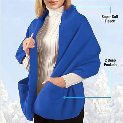Cozy Fleece Wrap Shawl with Large Front Pockets