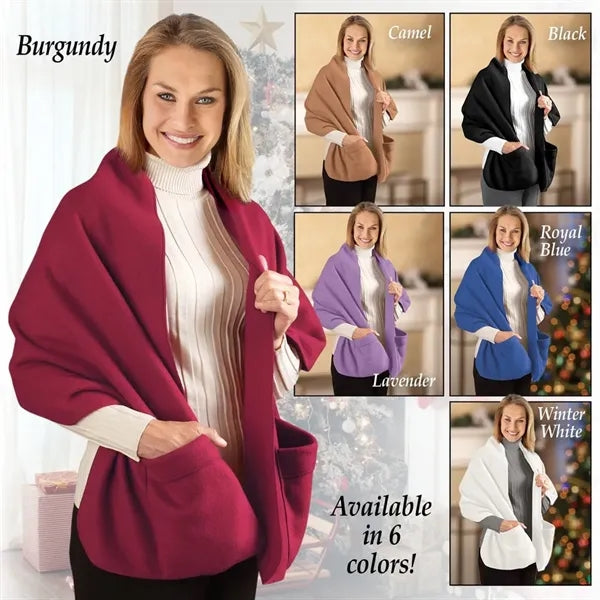 Cozy Fleece Wrap Shawl with Large Front Pockets