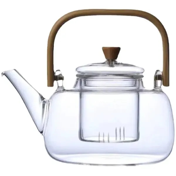 Bamboo Handle Glass Teapo