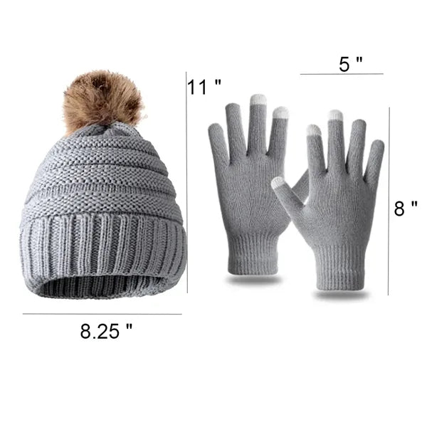 Winter Knit Beanie Hat Gloves Set