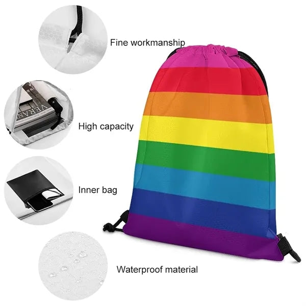 Rainbow Pride Polyester Drawstring Bag