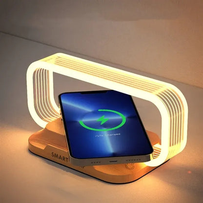 Wireless Charging Wooden Bedside Table Lamp