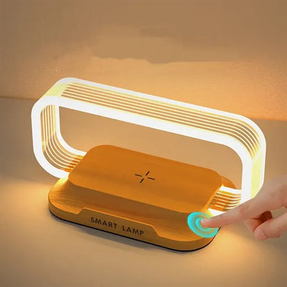 Wireless Charging Wooden Bedside Table Lamp