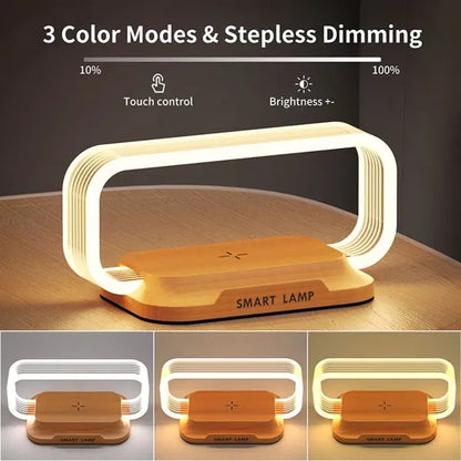 Wireless Charging Wooden Bedside Table Lamp