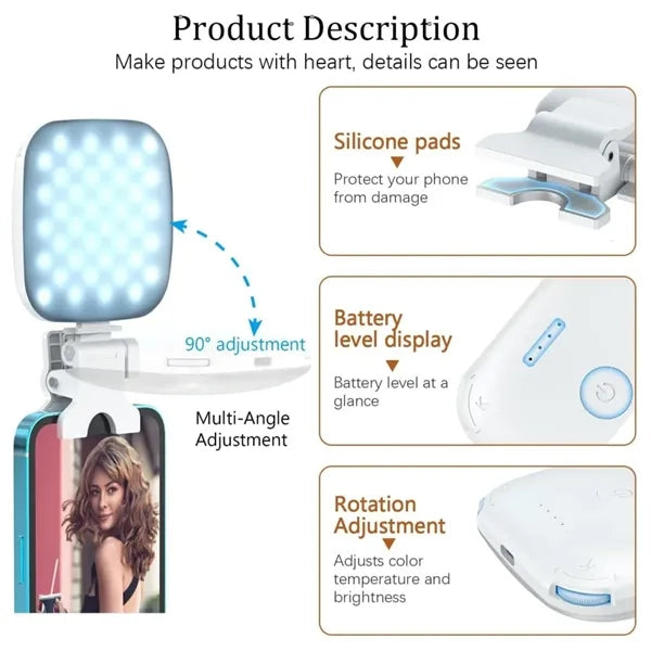 Rechargeable 80 LED Clip-on Selfie Fill Light