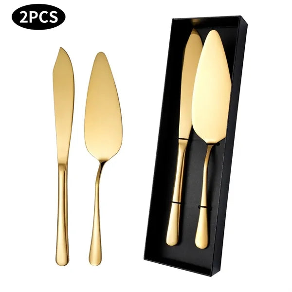 2Pcs Wedding Stainless Steel Cake Knife and Server Set