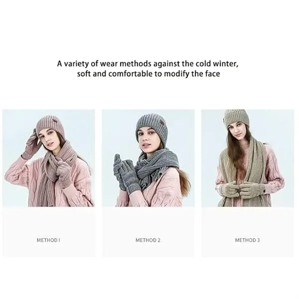 Winter Beanie Hat Scarf Touchscreen Gloves Set